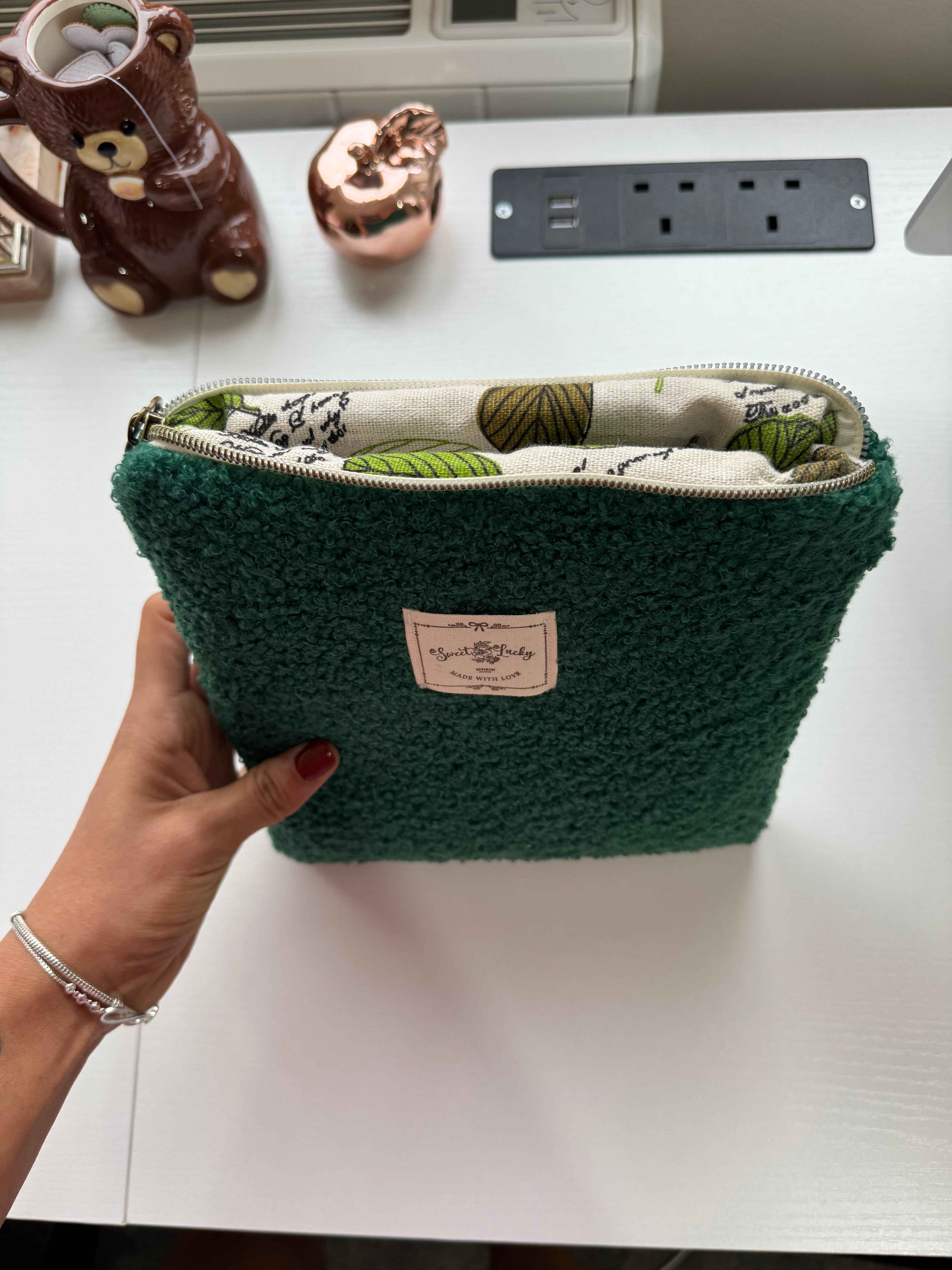 Teddy green makeup bag