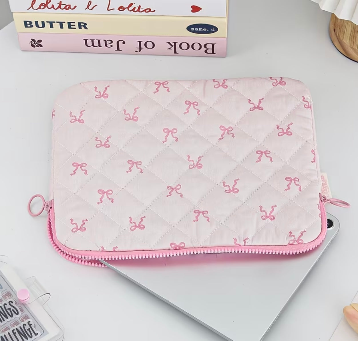 Quilted Pink Bow Laptop Sleeve