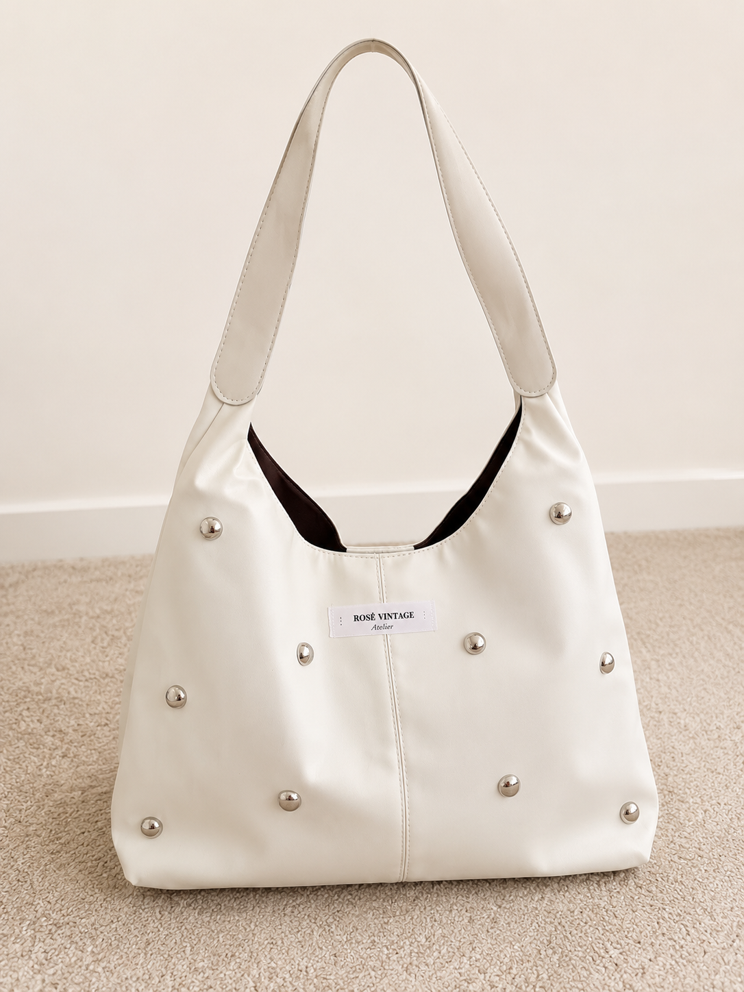 Studded white Shoulder Bag