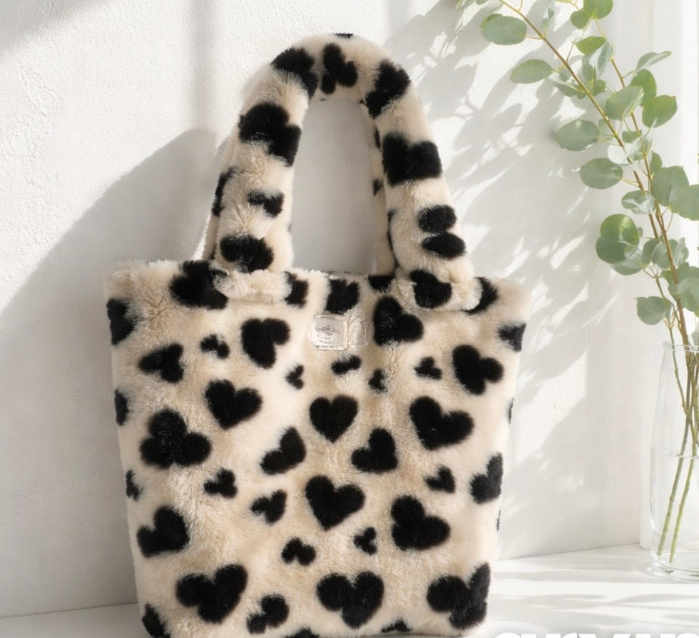 Midnight Heart Faux Fur Shoulder Bag