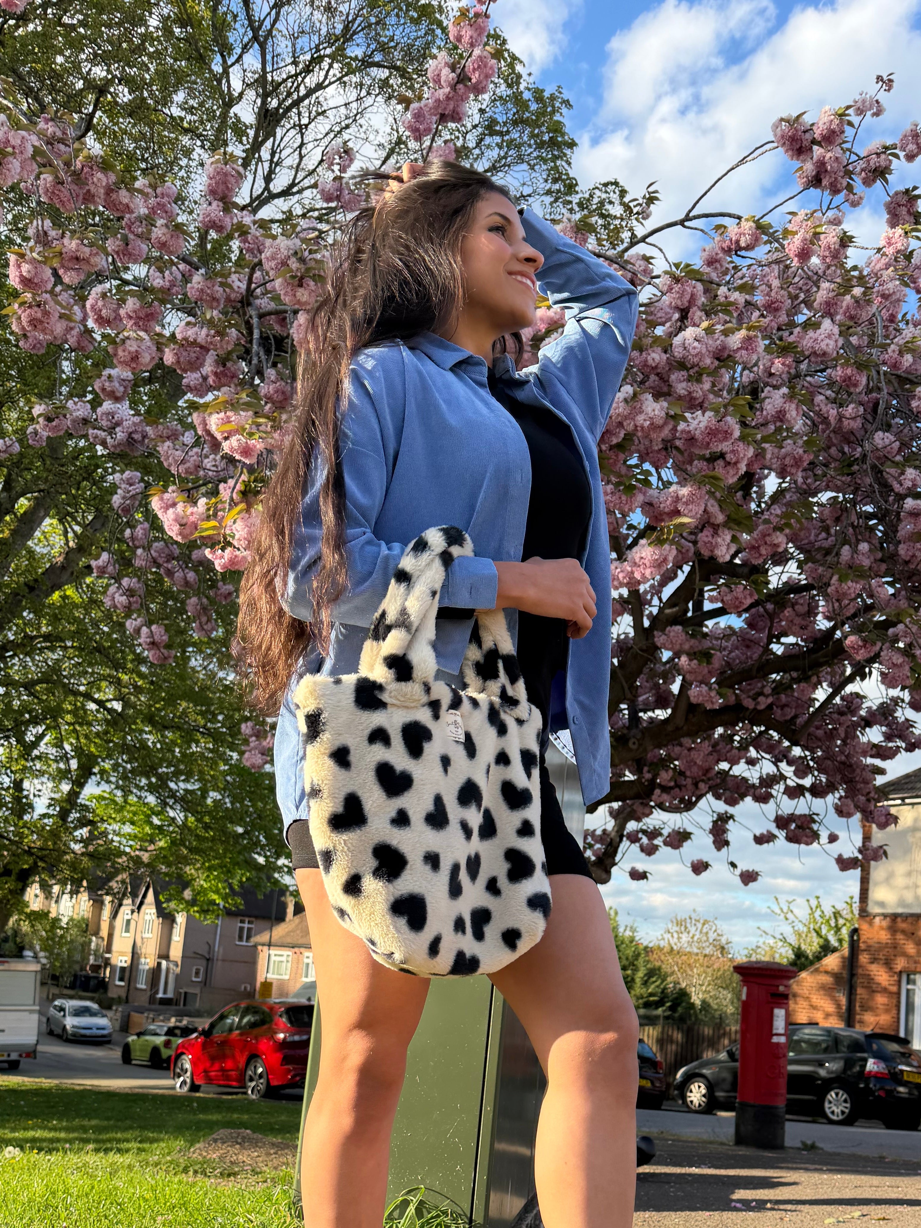 Midnight Heart Faux Fur Shoulder Bag