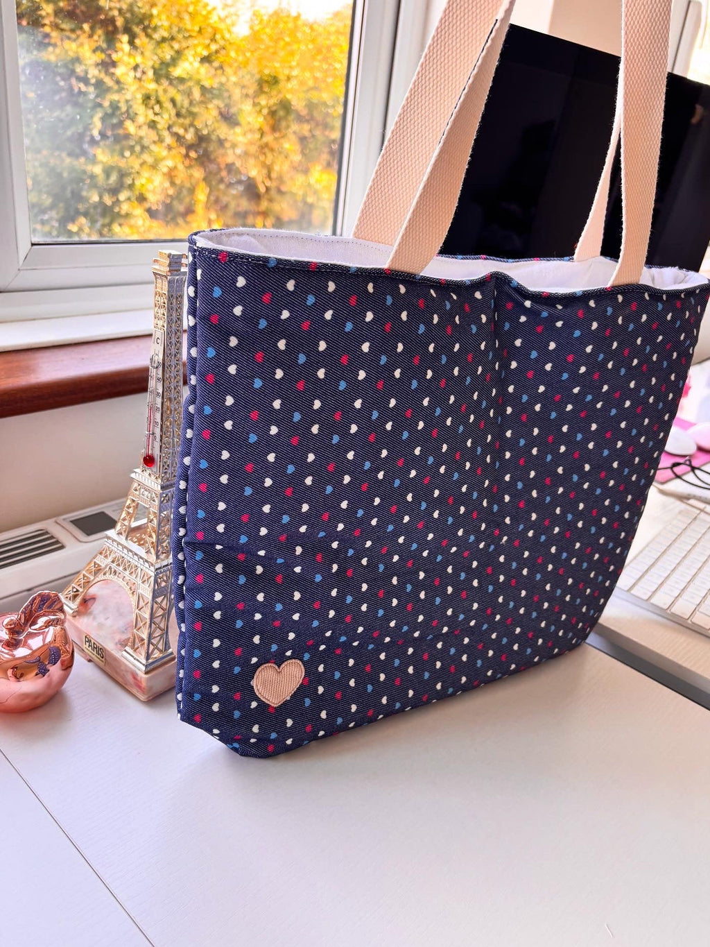 💙 Polka Heart Tote — Classic with a Playful Twist