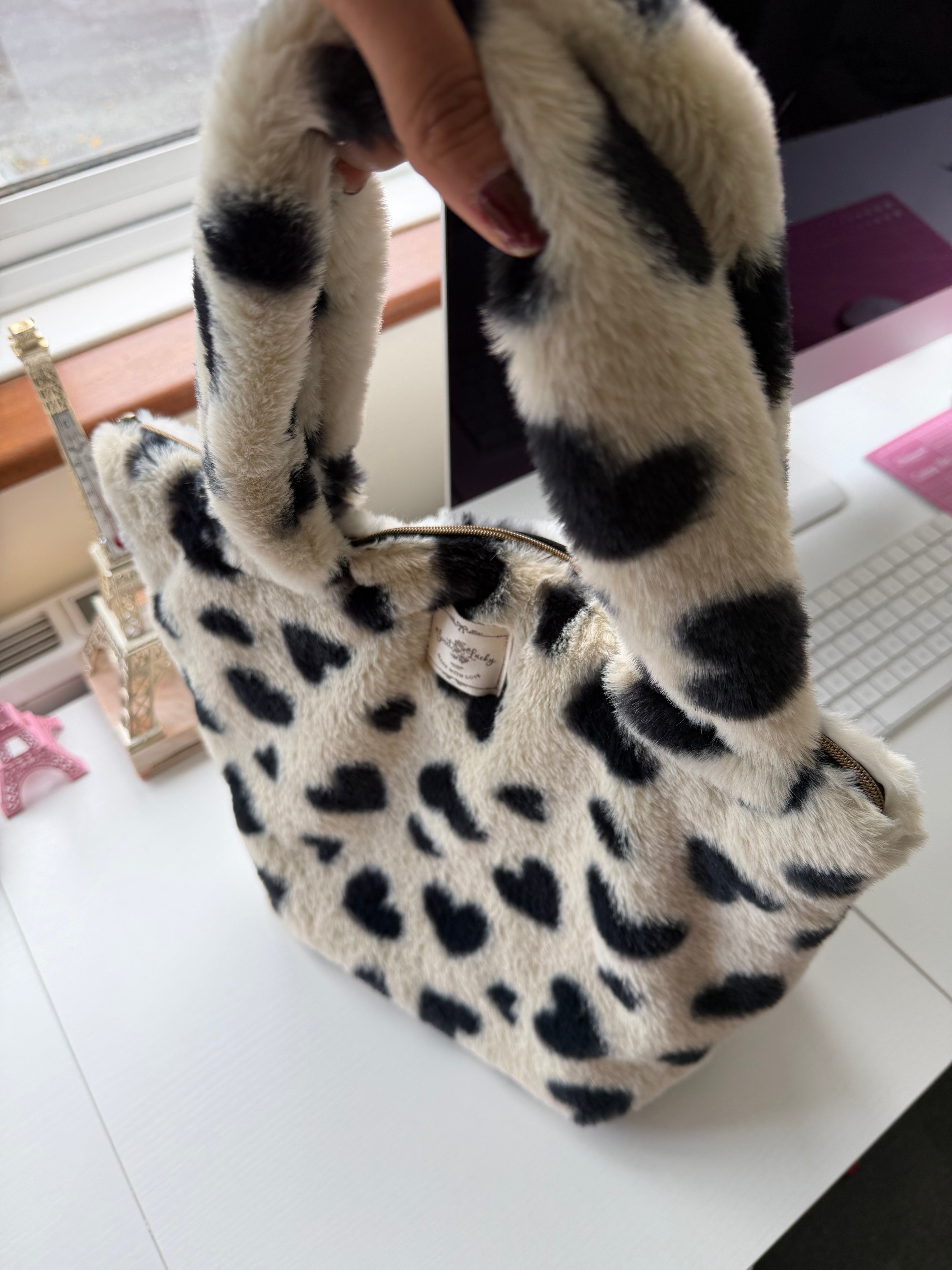 Midnight Heart Faux Fur Shoulder Bag