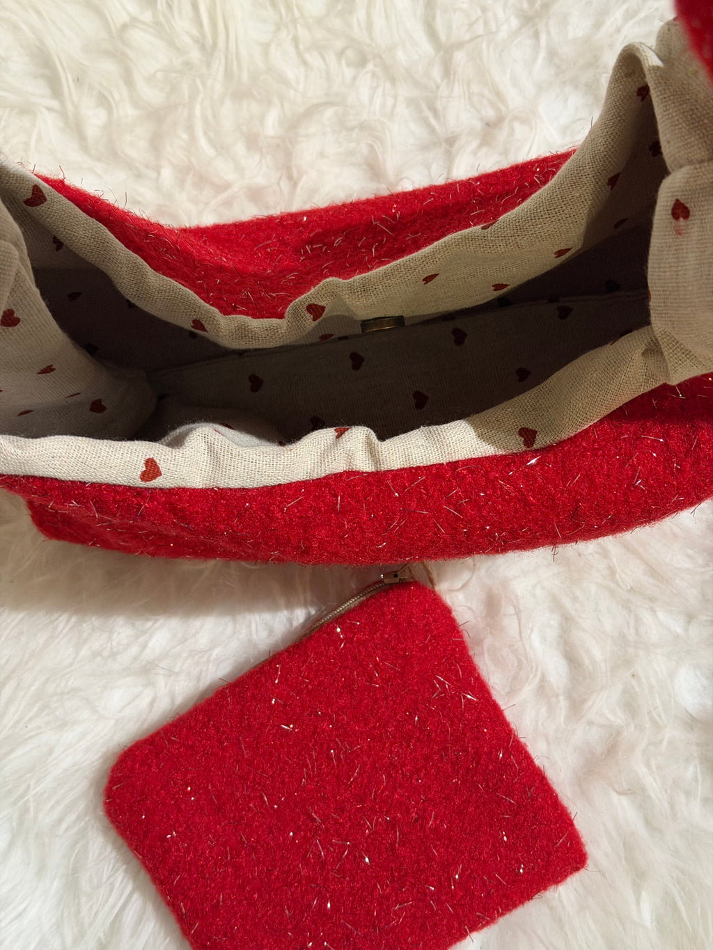 Red Cozy Hobo Bag + Matching Pouch – Handmade Statement Set