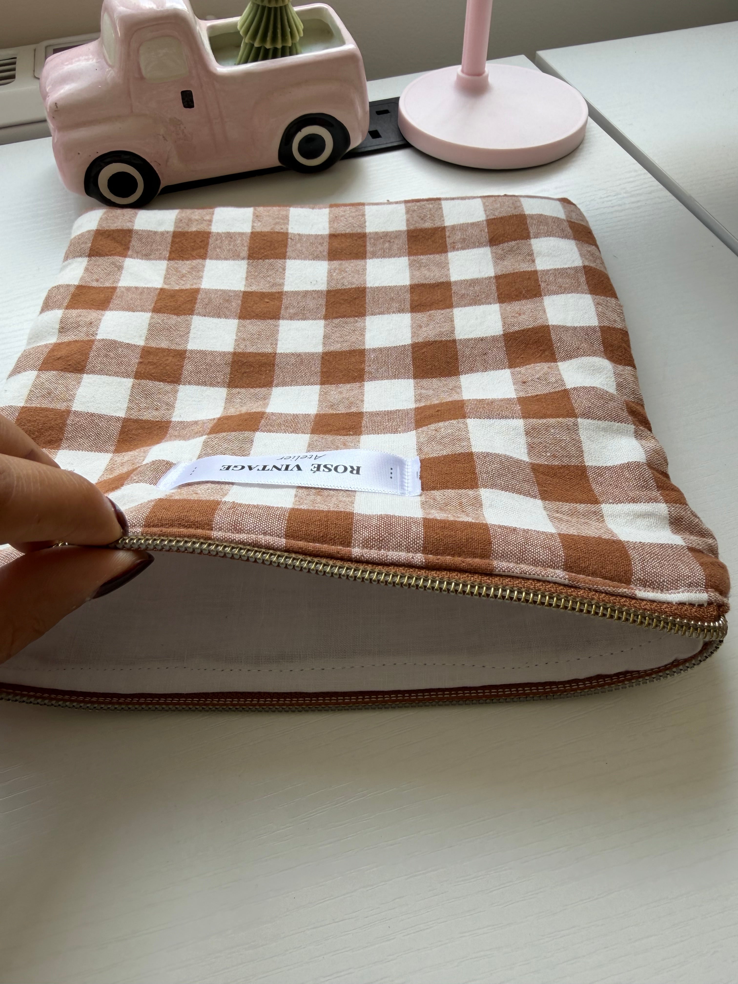 Brown Gingham Pouch