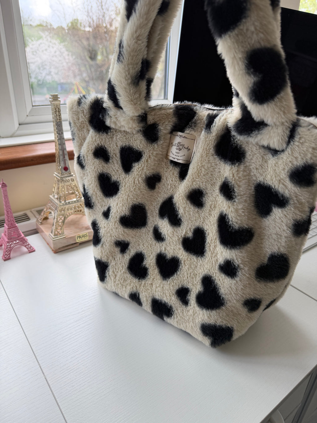 Midnight Heart Faux Fur Shoulder Bag