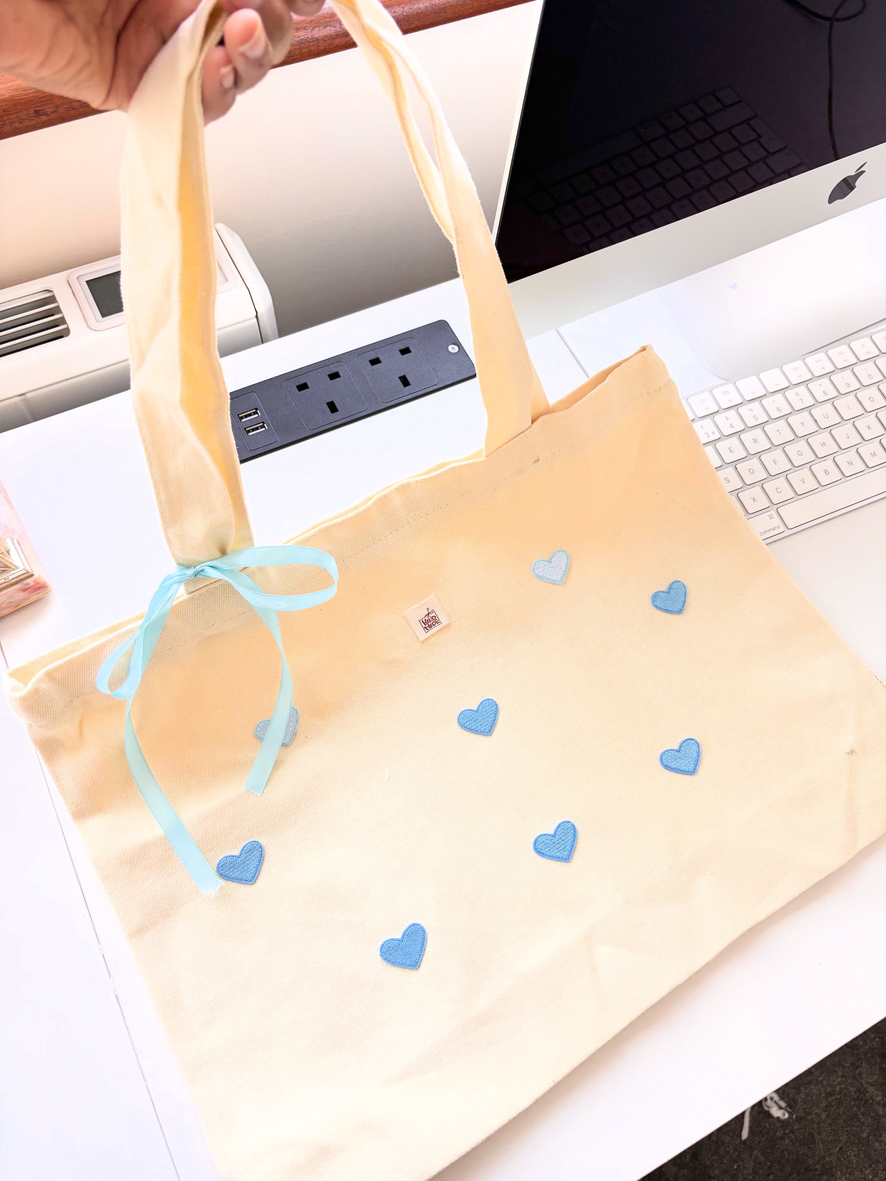 🩵 Blue heart Embroidered tote bag