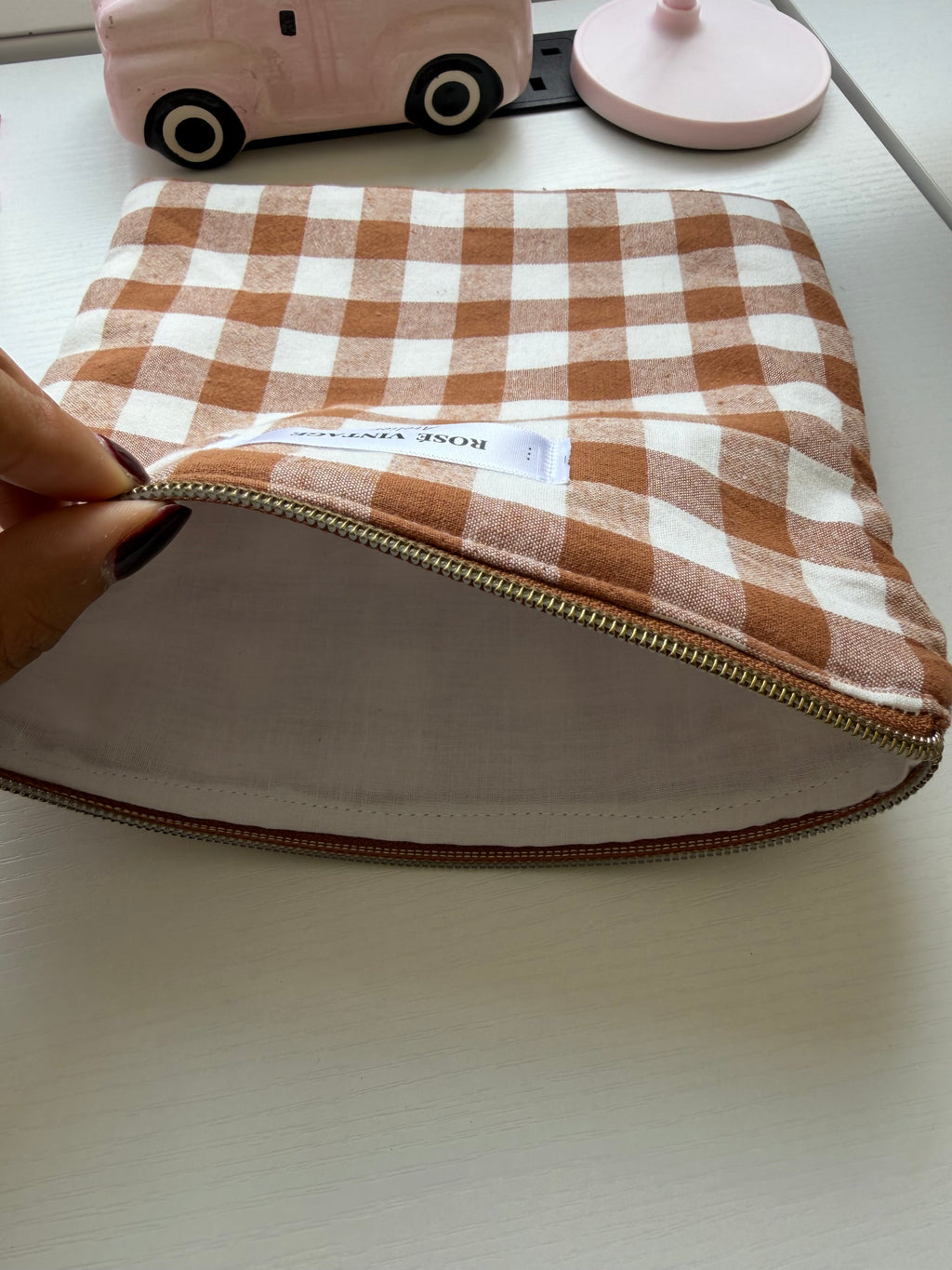 Brown Gingham Pouch