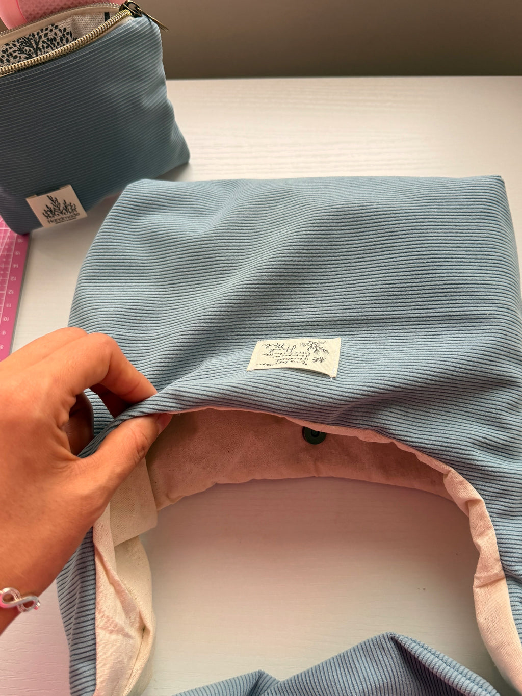 Handmade Corduroy Shoulder Bag Set Tote + Zip Pouch