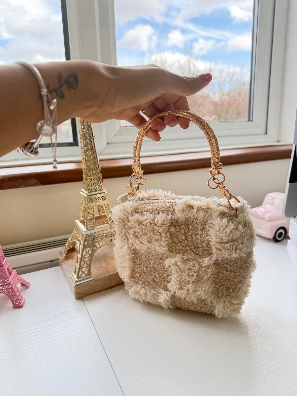 ✨ Luxury Teddy Mini Bag – Soft Beige
