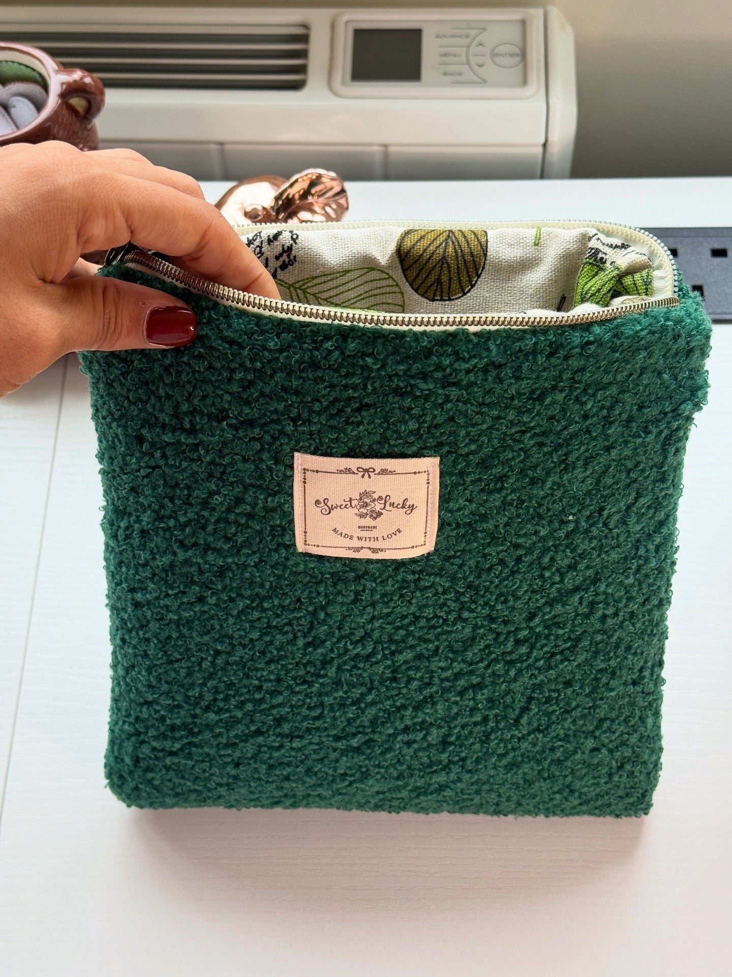Teddy green makeup bag