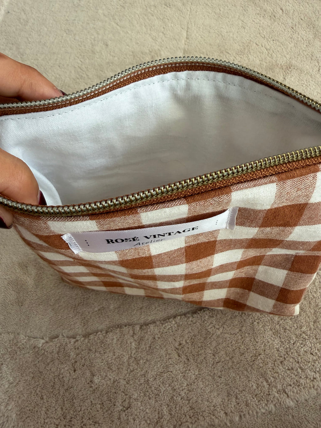 Brown Gingham Pouch