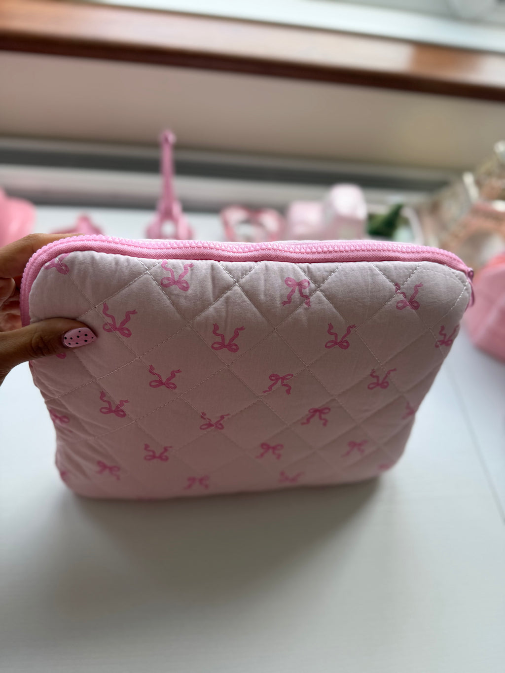 Quilted Pink Bow Laptop Sleeve