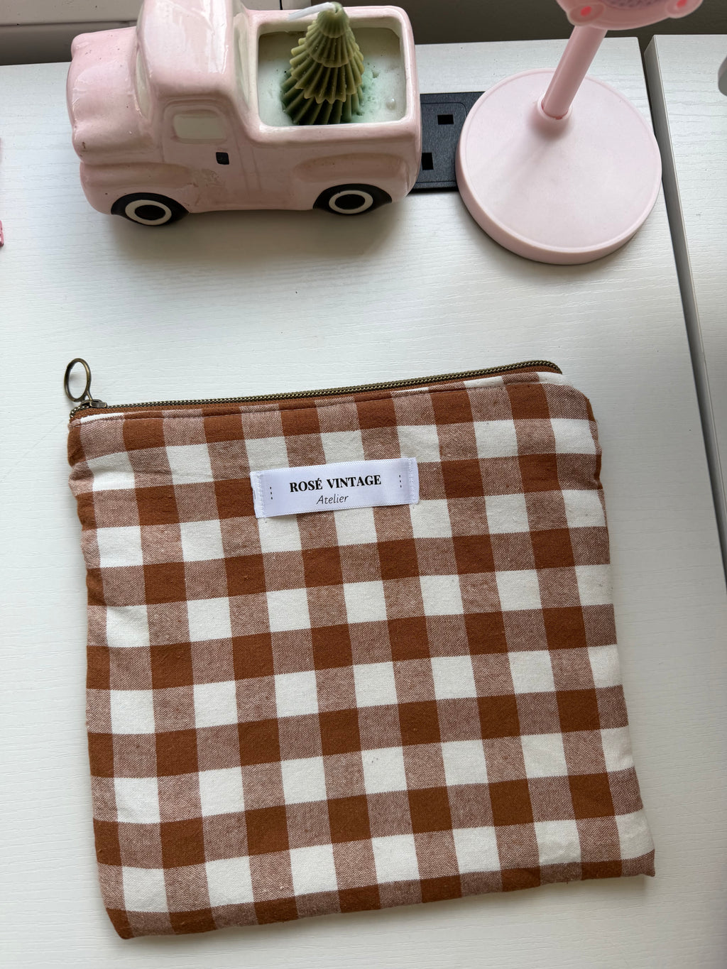 Brown Gingham Pouch