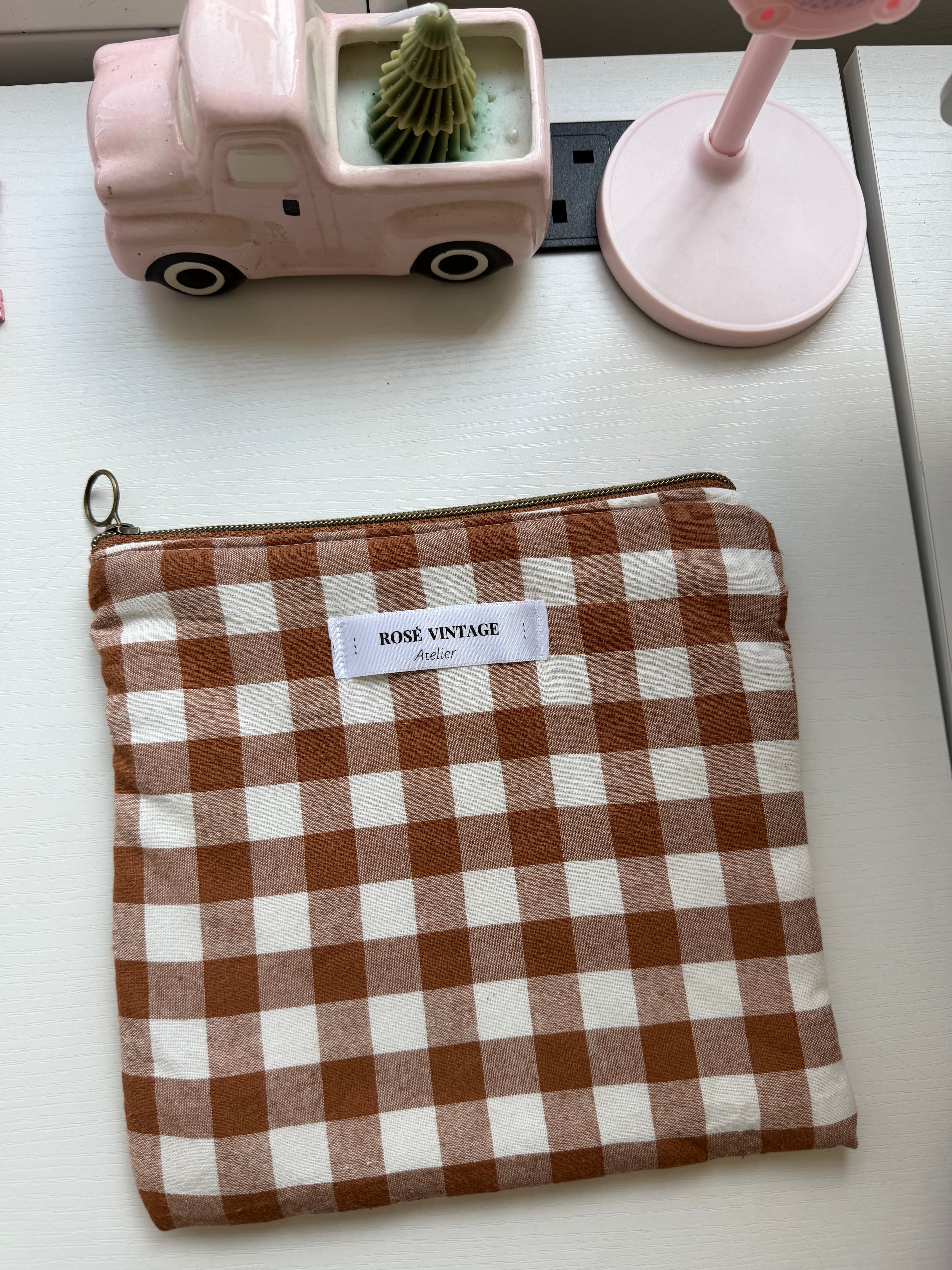 Brown Gingham Pouch