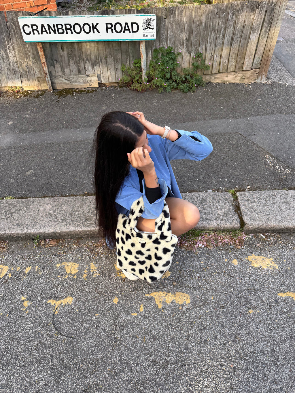 Midnight Heart Faux Fur Shoulder Bag