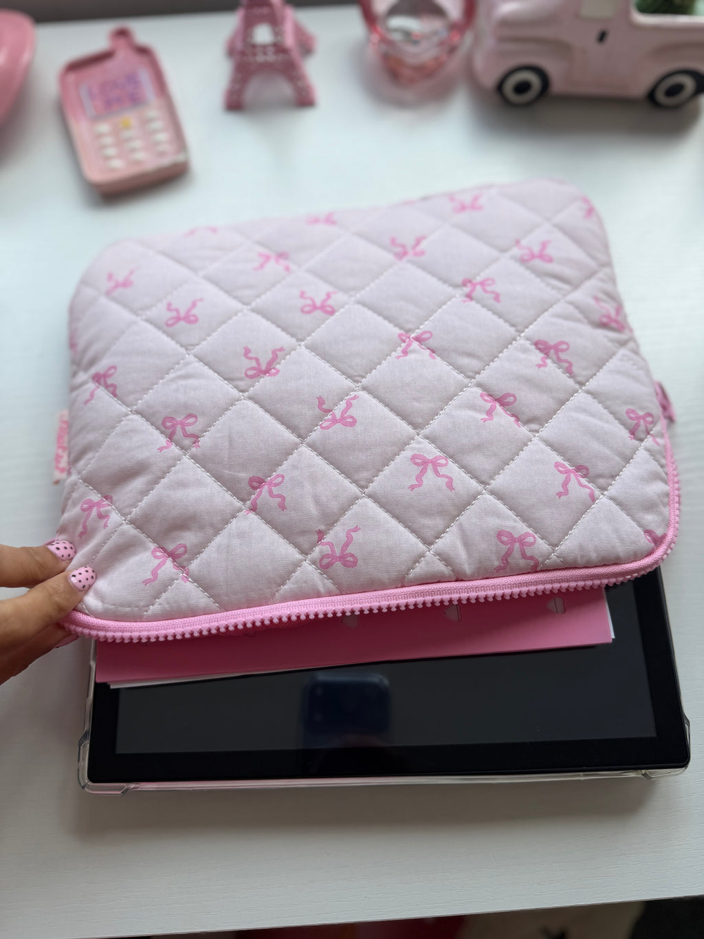 Quilted Pink Bow Laptop Sleeve