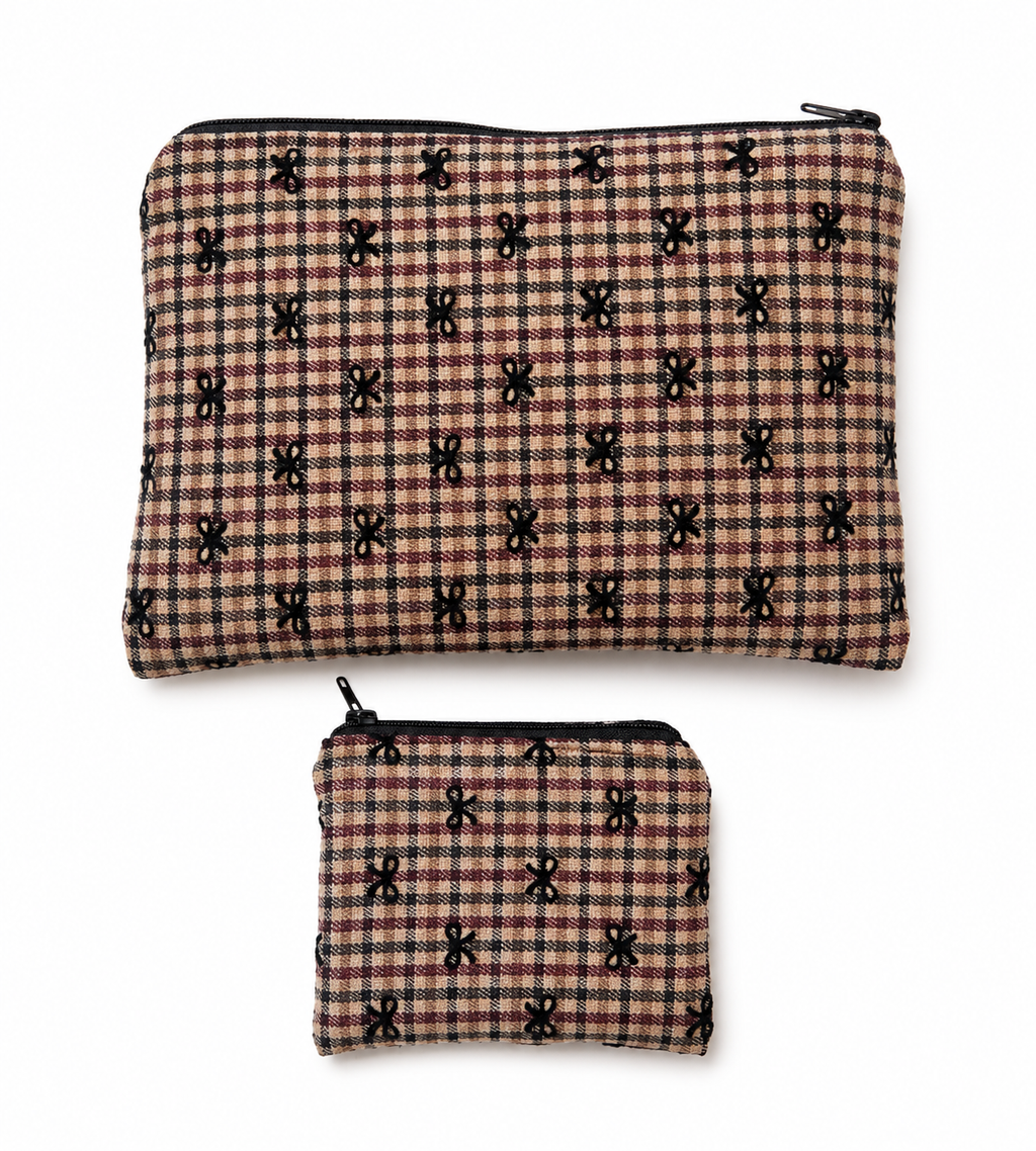 🎀 Bow Check Cosmetic Pouch — Elegant Everyday Essential