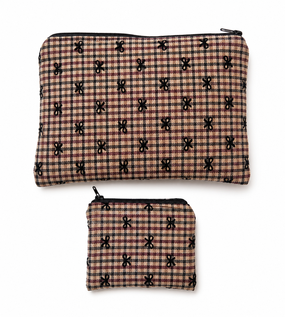 🎀 Bow Check Cosmetic Pouch — Elegant Everyday Essential