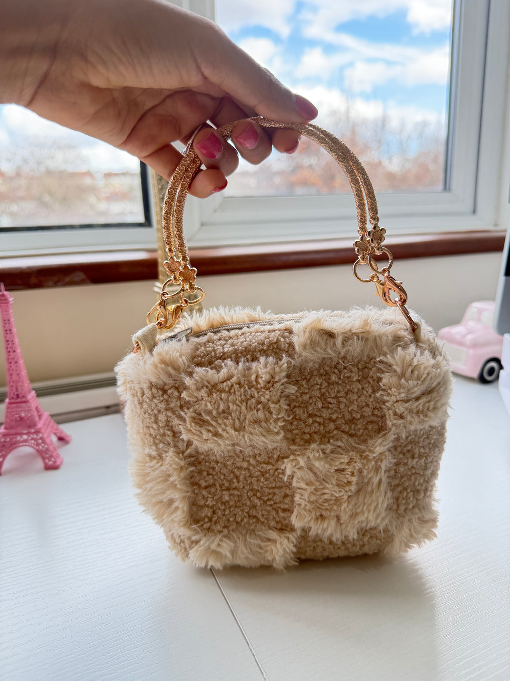 ✨ Luxury Teddy Mini Bag – Soft Beige