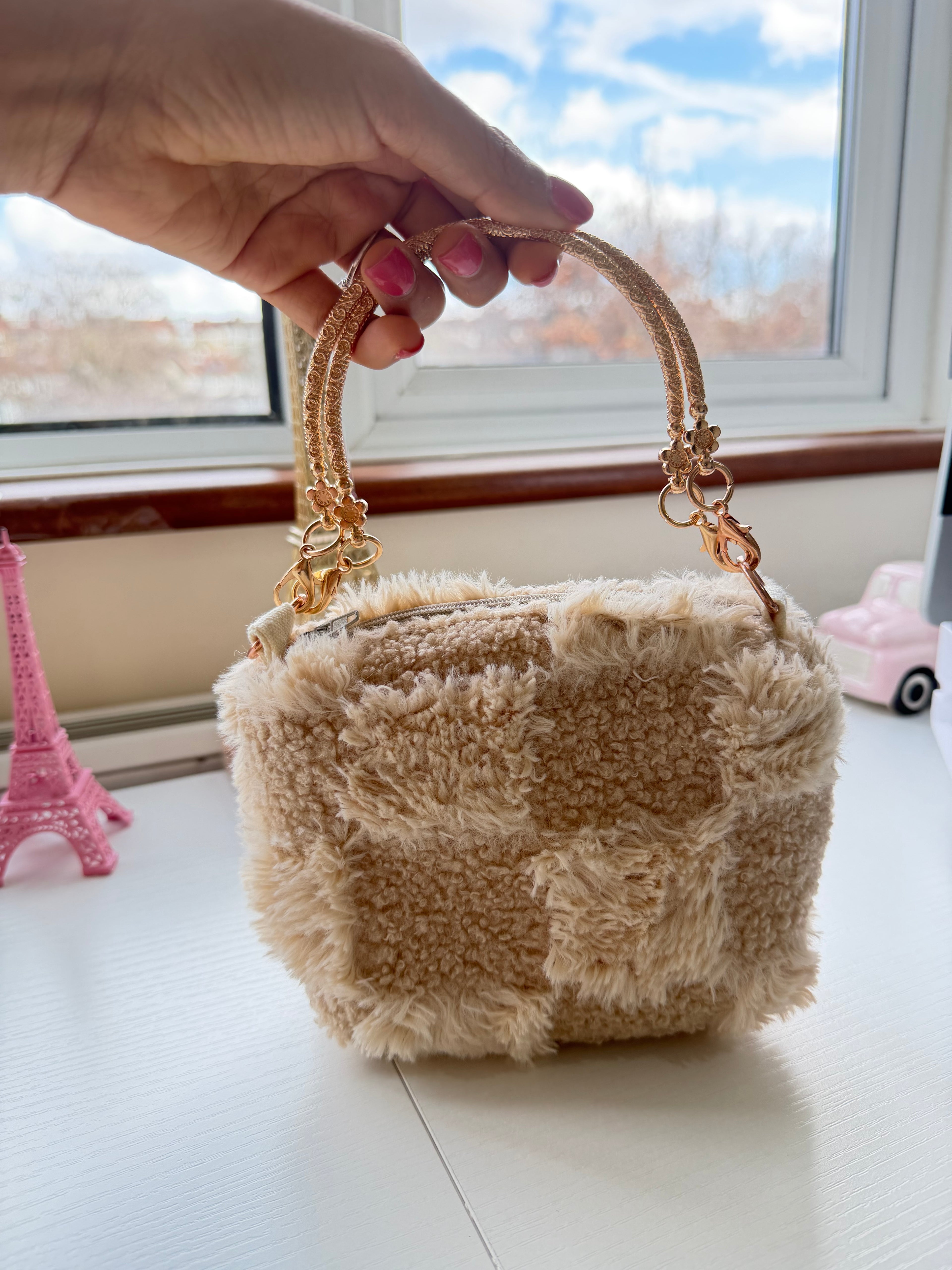 ✨ Luxury Teddy Mini Bag – Soft Beige