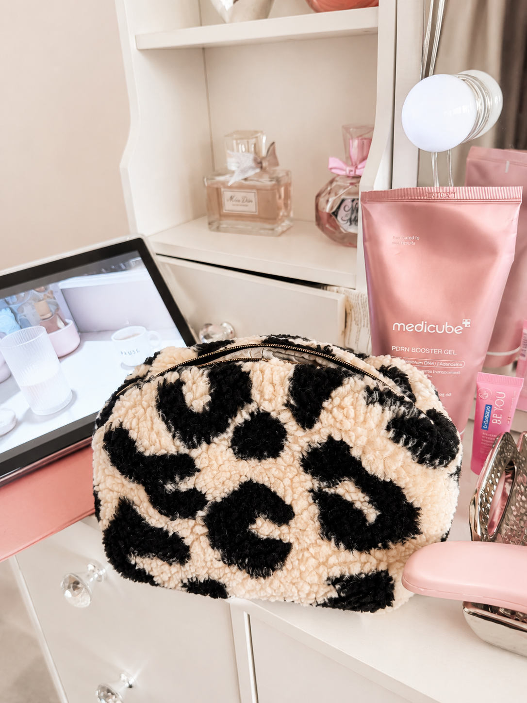 Leopard Print Teddy Cosmetic Bag