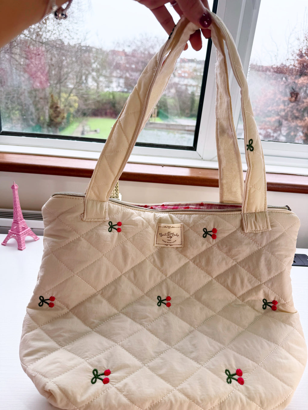 Cherry embroidery tote bags