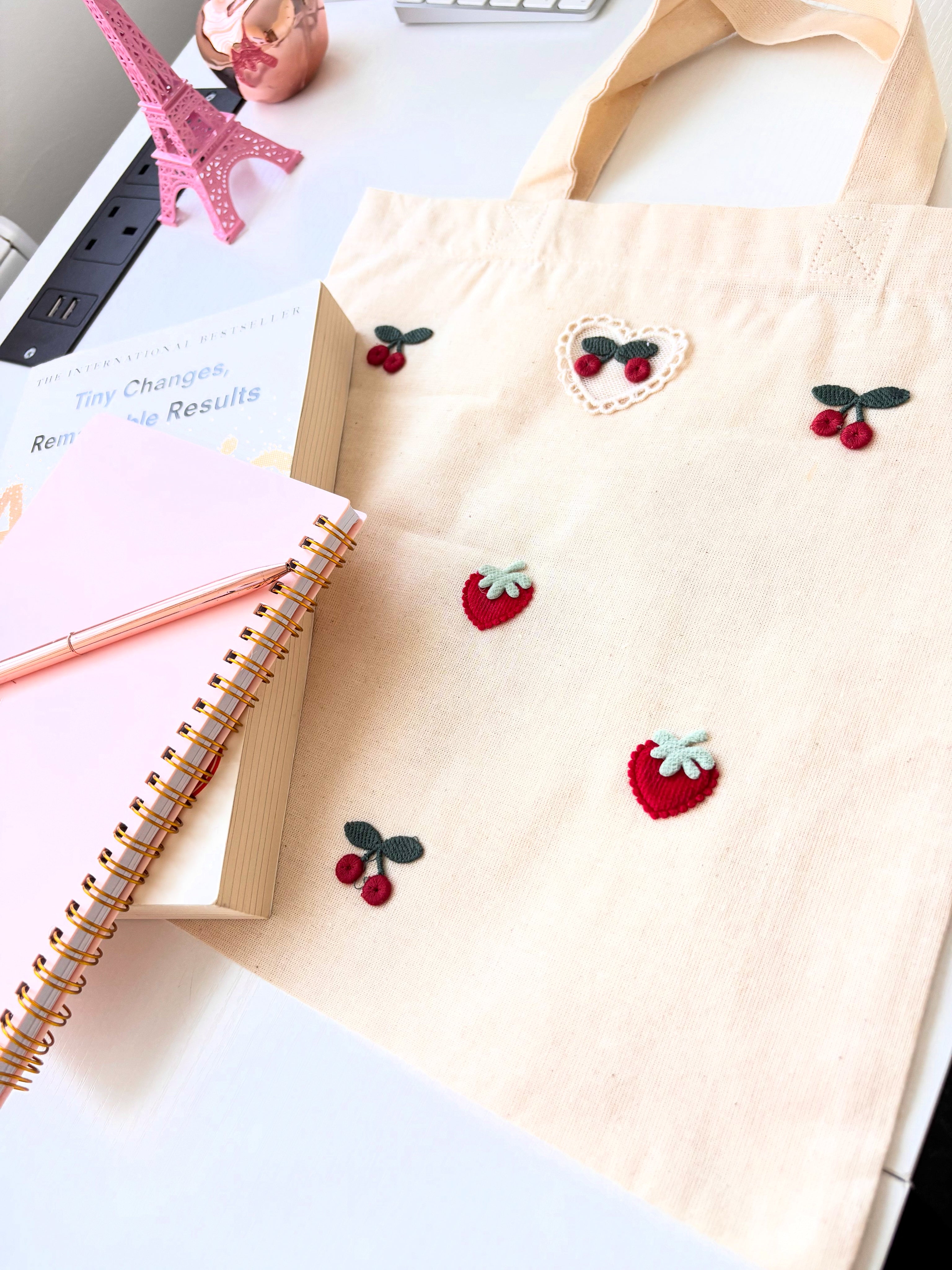 Strawberry and cherry 🍒 Embroidered tote bags