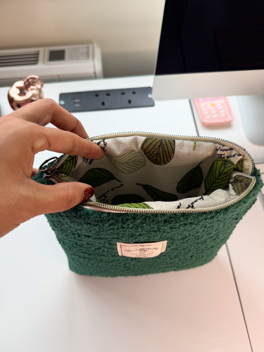 Teddy green makeup bag