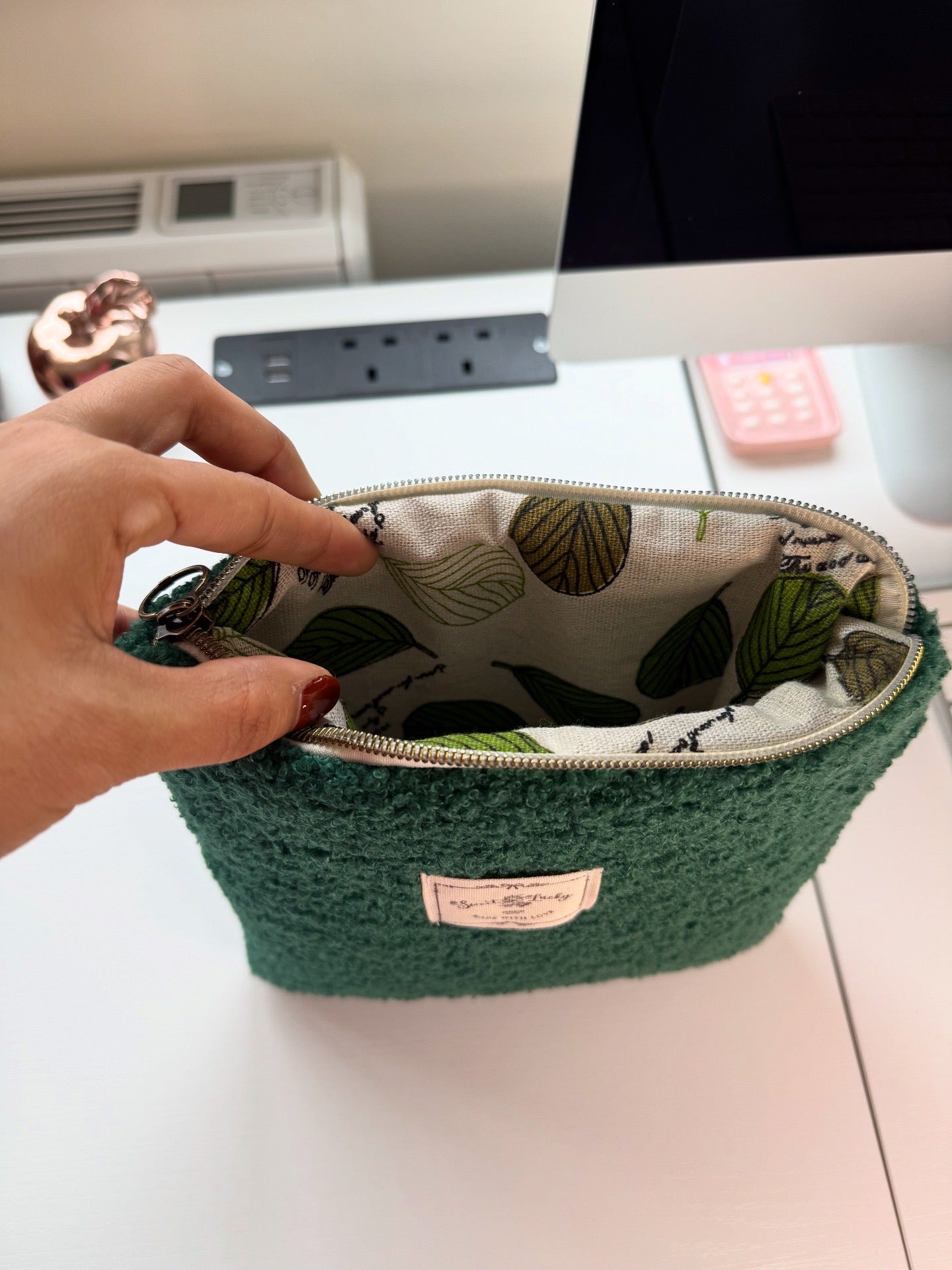 Teddy green makeup bag