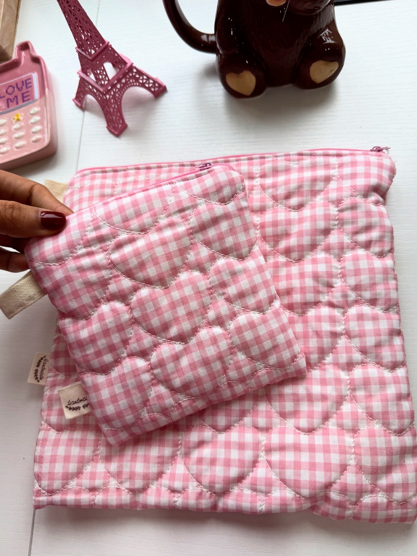Kit pink makeup bag and small bag