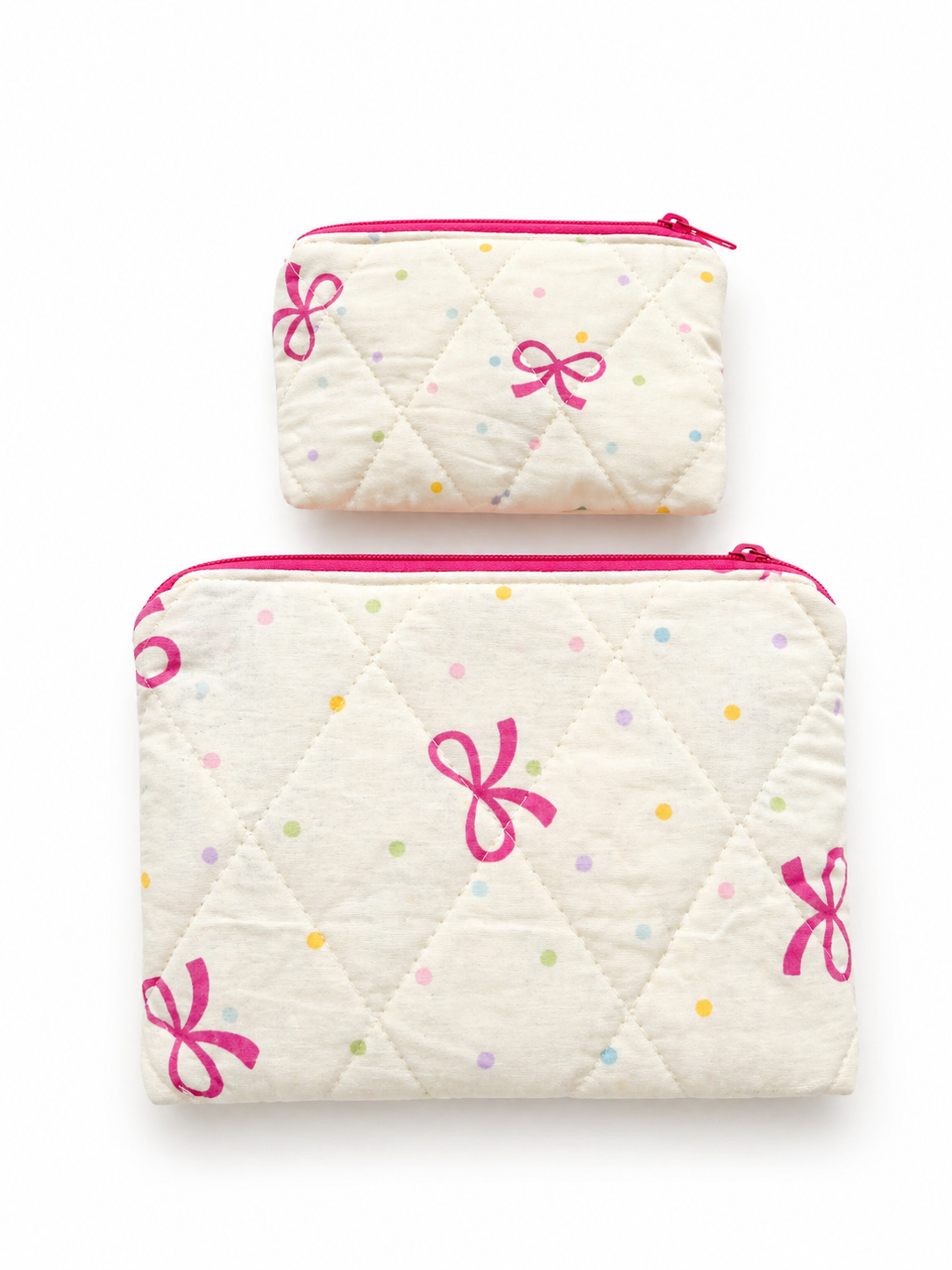 Quilted Bow Print Pouch Set