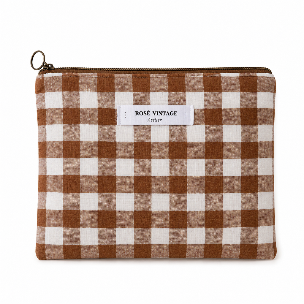 Brown Gingham Pouch