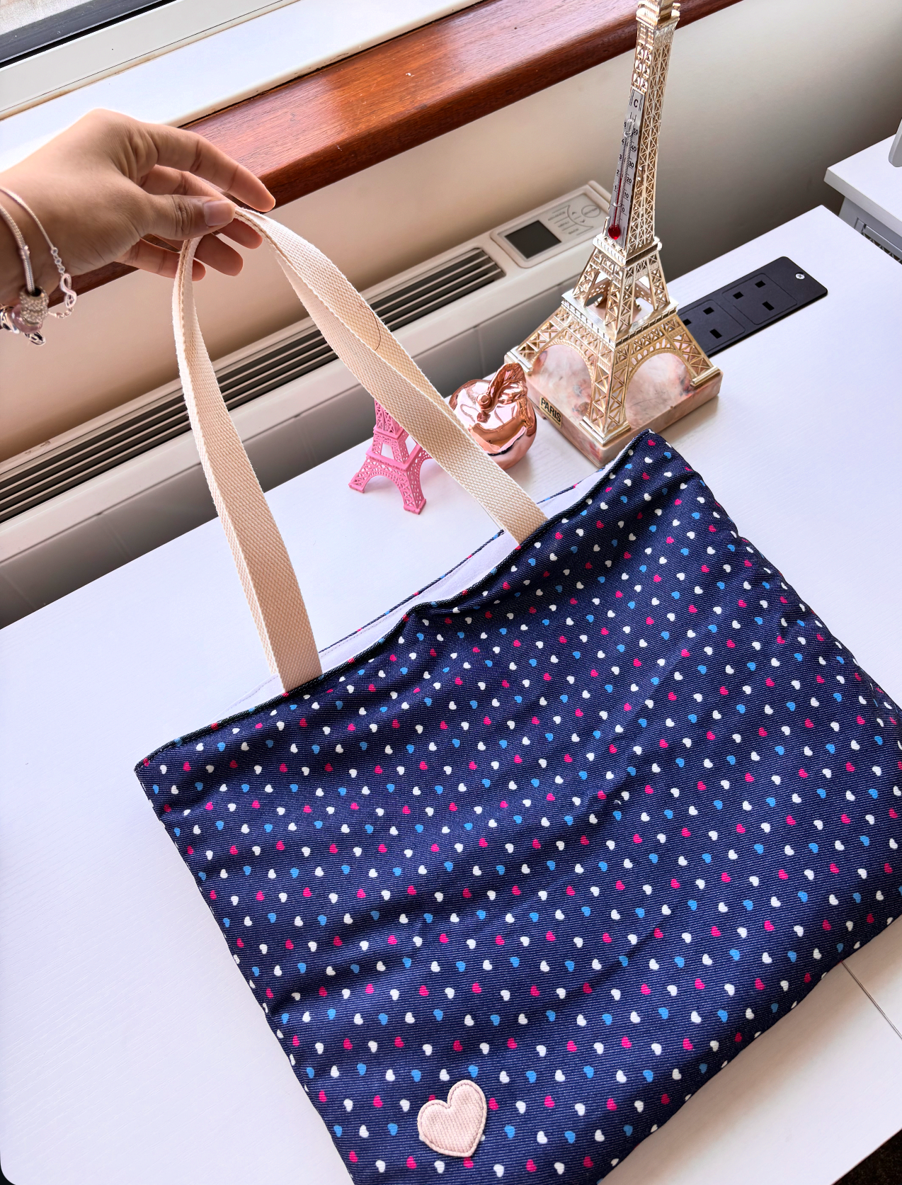 💙 Polka Heart Tote — Classic with a Playful Twist