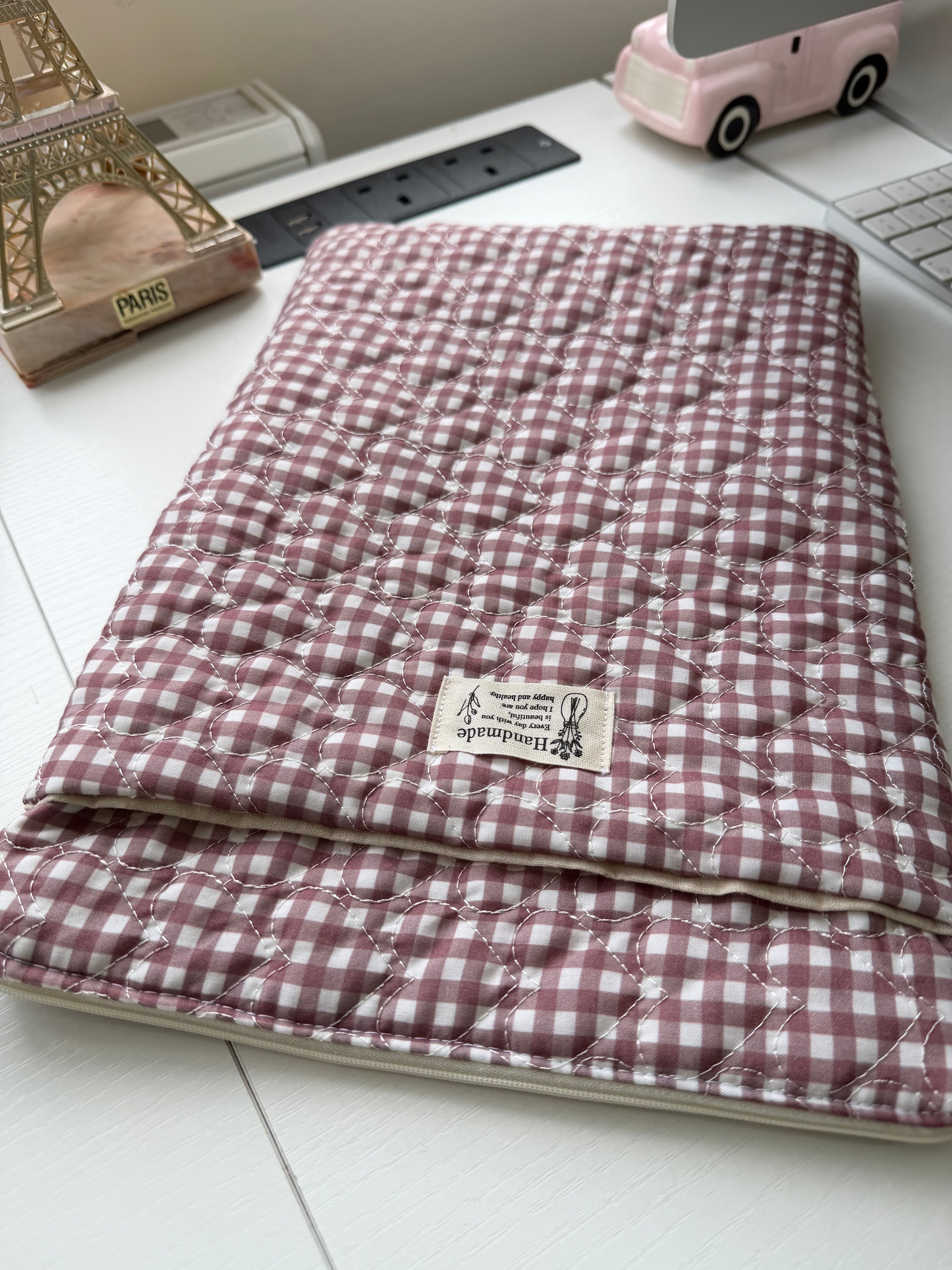 Blush Gingham Quilted Pouch 💕