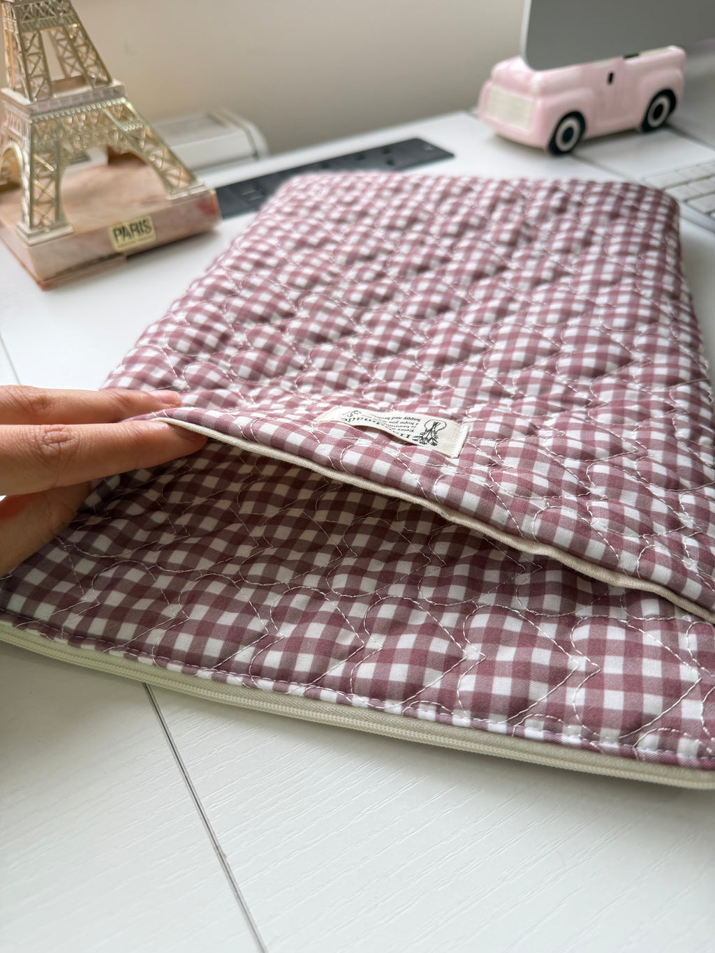Blush Gingham Quilted Pouch 💕