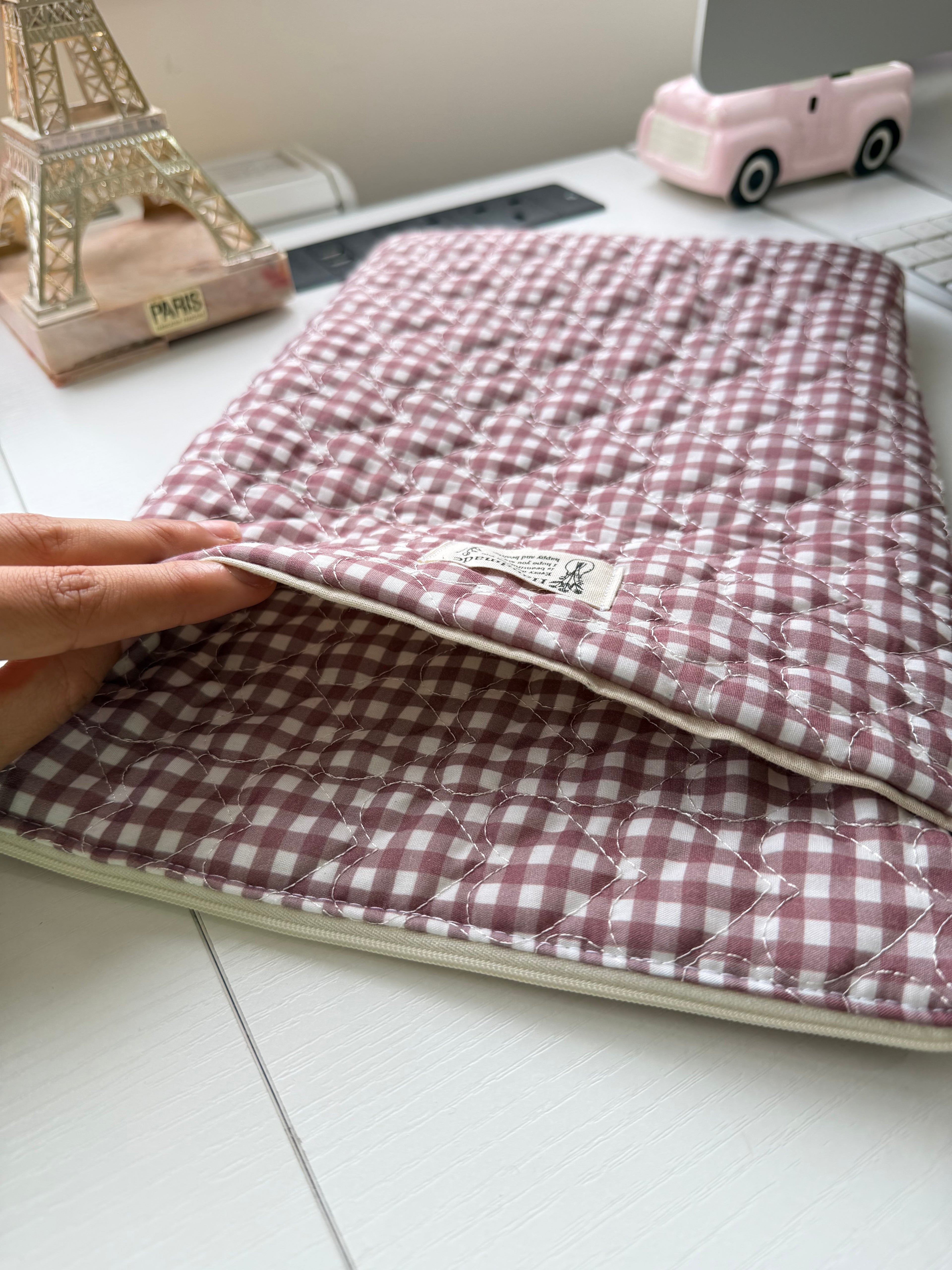 Blush Gingham Quilted Pouch 💕