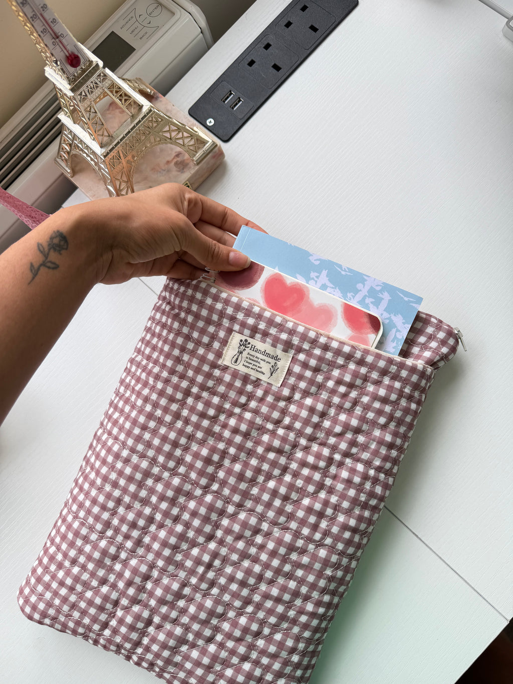Blush Gingham Quilted Pouch 💕